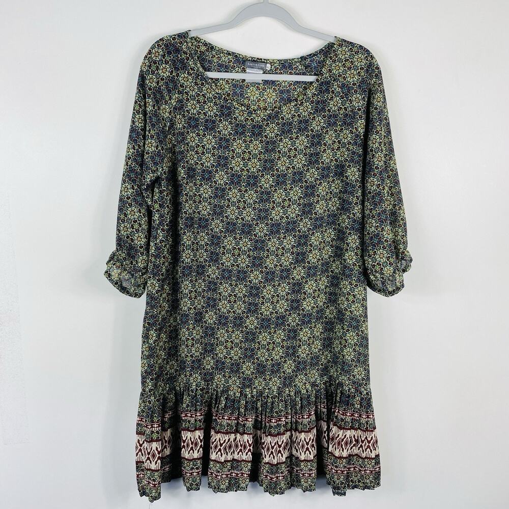 Earthbound Tunic Dress XL Ruffle Hem 3/4 Sleeve Boho Festival Casual